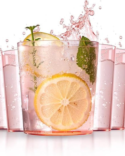 Liacere Plastic Drinking Glasses (Set of 12) 14 oz Pink Reusable Plastic Glasses Colors，Kitchen Water Glasses Cup,Bar Tumbler Glassware Set for Beer, Juice, Cocktail, Whiskey for Valentine’s Day