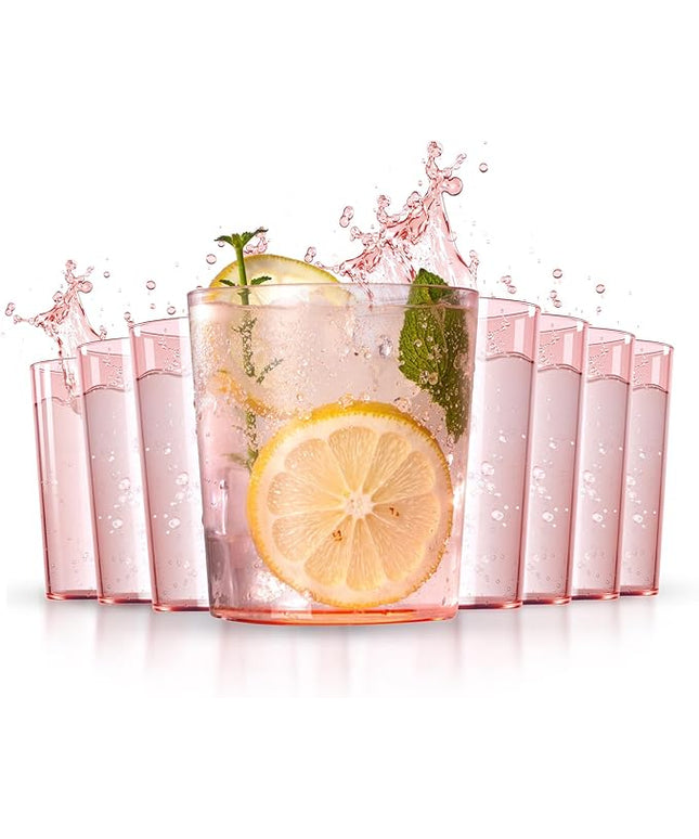 Liacere Plastic Drinking Glasses (Set of 12) 14 oz Pink Reusable Plastic Glasses Colors，Kitchen Water Glasses Cup,Bar Tumbler Glassware Set for Beer, Juice, Cocktail, Whiskey for Valentine’s Day