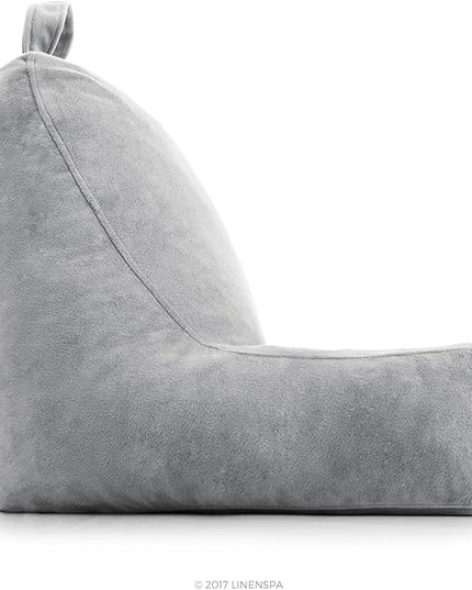 LINENSPA Reading Pillow with Shredded Memory Foam- Back Pillow for Sitting in Bed, Reading, Gaming, Watching TV – Chair Pillow with Arms, Dorm Room Essentials, Stone
