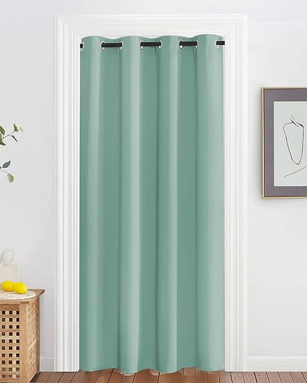 NICETOWN Blackout Doorway Curtain Drape 78 inch Long - Grommet Noise Reducing Thermal Insulated Solid Modern Window Treatments for Bedroom Closet (1 Panel, 52 x 78 Inch, Aqua Blue)