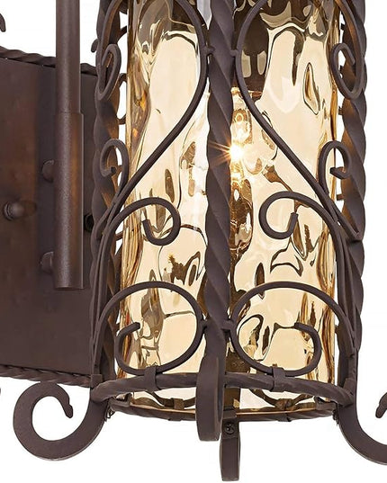 John Timberland Casa Seville Rustic Outdoor Wall Light Fixture Dark Walnut Twists 18 1/2" Champagne Hammered Glass for Exterior House Porch Patio Outside Deck Garage Yard Front Door Garden Home