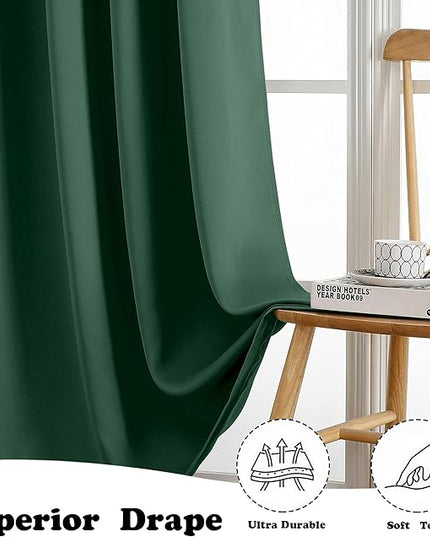 Simplebrand Ever Green Curtains for Bedroom 63 Inch Length 2 Panels Set, Room Darkening Thermal Insulated Energy Saving Curtains for Nursery, Grommet Solid Soft Window Treatment Drapes, W40 x L63