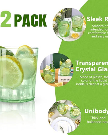 Liacere Plastic Drinking Glasses (Set of 12) 14 oz Green Reusable Plastic Glasses Colors，Kitchen Water Glasses Cup, Bar Tumbler Glassware Set for Beer, Juice, Cocktail, Whiskey, Milk