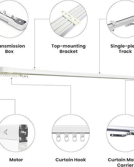 Osprey Smart Curtain Track, Single-Piece Motorized Rod, Adjustable Length, Quiet Heavy-Duty Motor, Remote & App Control, Compatible with Alexa & Google Assistant, Ceiling or Wall Mounted