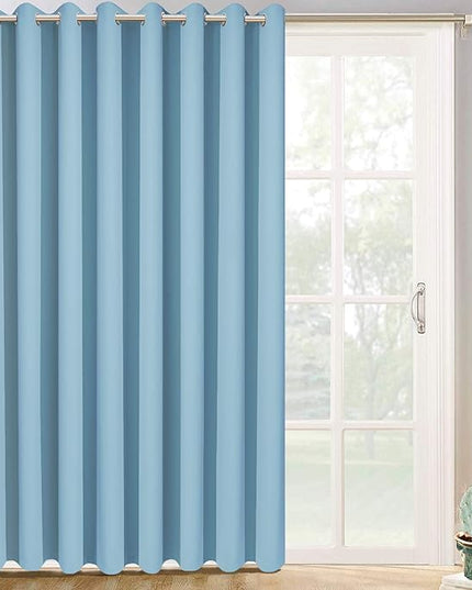 Yakamok Extra Wide Blackout Curtain for Sliding Glass Door, Grommet Thermal Insulated Room Divider Curtain 100W x 84L inch, Room Darkening Patio Curtain,8.3ft Wide x 7ft Tall, 1 Panel,Sky Blue