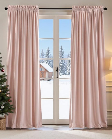 Lazzzy Velvet Blackout Curtains Thermal Insulated Room Window Drapes Super Soft Luxury Curtains for Living Room Bedroom Rod Pocket 2 Panels, Dusty Pink, 52" W x 102" L