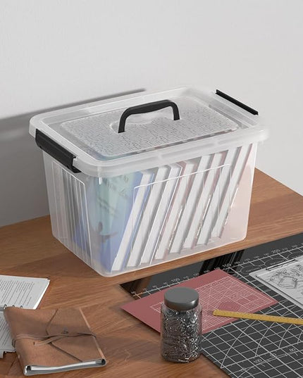 Obstnny 20 L Plastic Storage Box with Handle, 4-Pack Clear Latching Storage Bin