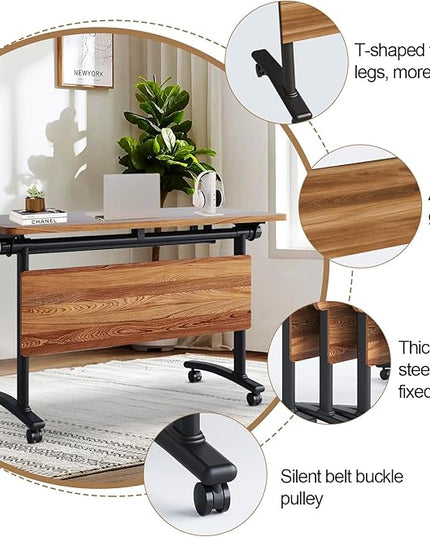 Conference Room Table with Flip-Top Design for Dynamic Meetings, Business Table Computer Desk with Heavy-Duty Frame,Foldable Seminar Meeting Tables for Home Office (4, C, 47.2IN)