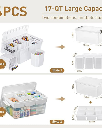 Citylife 17 QT Plastic Storage Bins Clear Storage Box with Lids Multipurpose Stackable Storage Containers for Organizing Tool, Craft, Crayon, 4 Packs