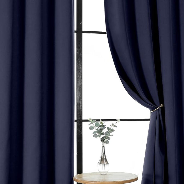 Gwine Navy Blue Blackout Curtains for Bedroom 96 Inch Length, Room Darkening Energy Saving Black Out Curtains for Living Room, Window Treatment Drapes with Rod Pocket, Each 40" Wx96 L, 2PCS