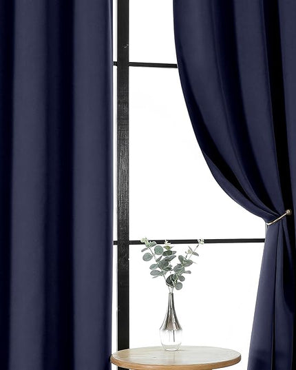 Gwine Blackout Curtains for Bedroom 45 Inch Length, Thermal Insulated Room Darkening Short Curtains, Rod Pocket Drapes for Bathroom Basement Patio Cabinet, Each 40" Wx45 L, Navy Blue