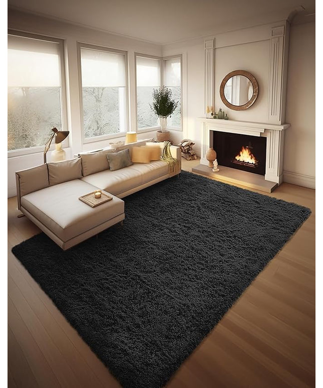 Ophanie 8x10 Black Area Rugs for Living Room, Large Shag Bedroom Carpet, Big Indoor Thick Soft Shaggy Nursery Rug, Fluffy Carpets for Boy and Girls Room Dorm Home Decor Aesthetic