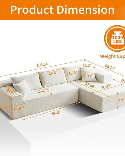 103.54'' Sectional Sofa, Raindrop Velvet Fabric L Shaped Sofa, 4 Seat Modern L Shape Couch with 2 Pillows Left Hand Lounge for Living Room, Office
