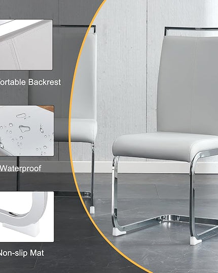 Ebullient Glass Dining Table Set for 4 ，5 Piece Dining Table Set,Tempered Glass Table Top，Modern Dining Room Table with 4 PU Leather Ergonomic Dining Chairs