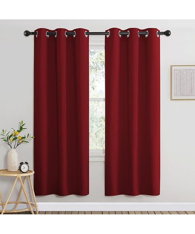 NICETOWN Burgundy Red Bedroom Curtains 72 inches Long, Grommet Blackout Thermal Insulated Window Treatment Room Darkening for Bedroom/Home Office, 2 Panels, W37 x L72