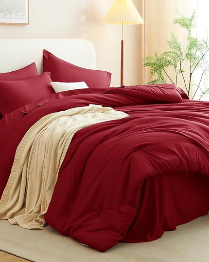 CozyLux Full Size Comforter Set Dark Red, 7 Pieces Bed in a Bag Full Comforter Set with Sheets, Bedding Set with Down Alternative Comforter, Fitted Sheets, Flat Sheets, Pillow Shams and Pillowcases