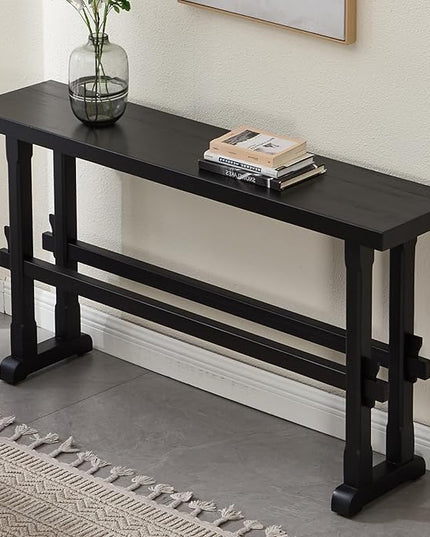 Kmax Entryway Table, 59 inchs Wood Farmhouse Console Table Boho Hallway Table Rustic Couch Table Behind Sofa for Outdoor Entrance Living Room - Black