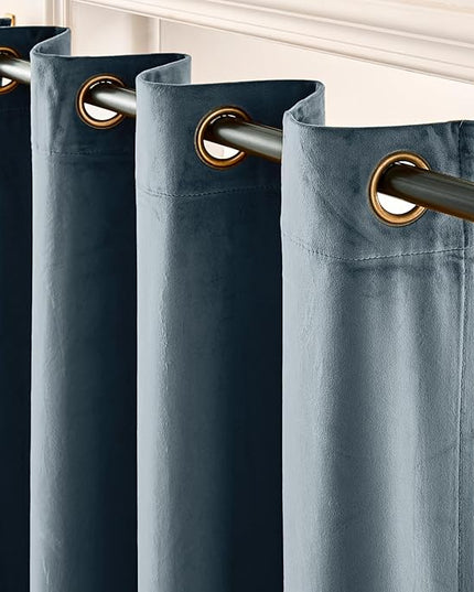 Lazzzy Blackout Velvet Blue Thermal Insulated Curtains 96 Inch Long Drapes for Bedroom Window Treatments Grommet Luxury Living Room Drapes Set of 2 Panels Dark Slate