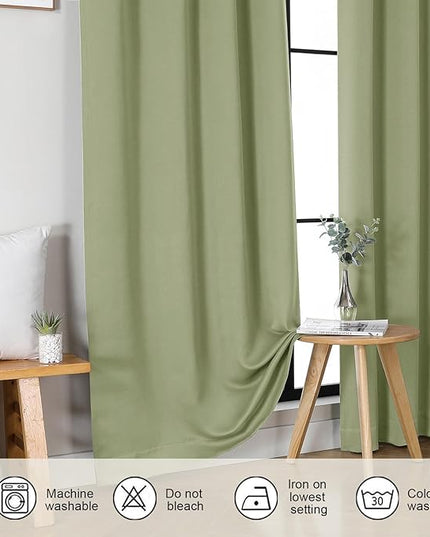 Gwine Sage Green Blackout Curtains for Living Room 72 inches Long, Noise Reducing Room Darkening Window Treatment Curtains for Bedroom, Farmhouse Decor with Rod Pocket, Each 40" Wx72 L,2PCS