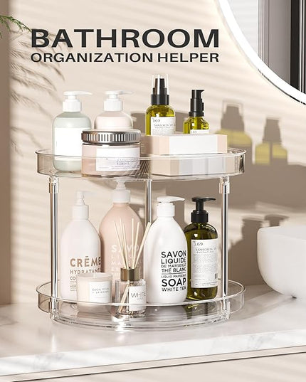 2 Pack 10.6-Inch 2 Tier Lazy Susan Organizer, 360 Degree Rotating Clear Turntable for Cabinet, Makeup and Perfume Organizer for Vanity, Kitchen, and Bathroom Counter Tray