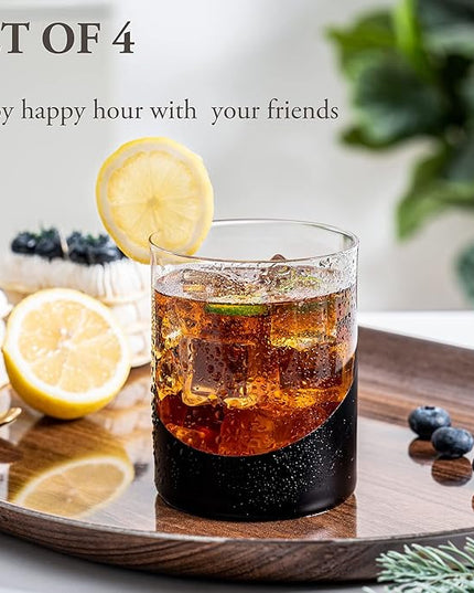MyGift 12 oz Set of 4 Matte Black Drinking Glasses with Metallic Gold Tone Interior Finish, Double Old Fashioned Cocktail Whiskey Rocks Wine Glass