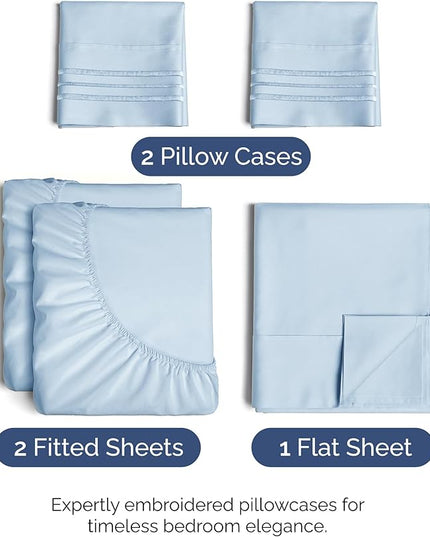 Split King Size 5 Piece Sheet Set - Comfy Breathable & Cooling Bed Sheets Set - Hotel Luxury Bedding for Women, Men, Kids, Teens, Boys & Girls - Deep Pockets, Soft, Wrinkle Free - Oeko-Tex - Sky Blue
