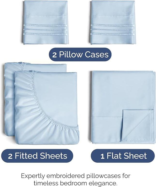 Split King Size 5 Piece Sheet Set - Comfy Breathable & Cooling Bed Sheets Set - Hotel Luxury Bedding for Women, Men, Kids, Teens, Boys & Girls - Deep Pockets, Soft, Wrinkle Free - Oeko-Tex - Sky Blue