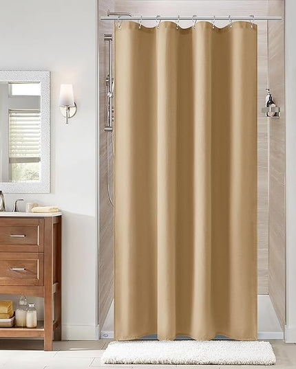 Naturoom Gold Yellow 48 Inch Shower Curtain - Stall Narrow Half Linen Ultra Thick Fabric Shower Curtain Set with Hooks, Boho Farmhouse Rustic RV Camper Bath Curtains for Bathroom, 48x72