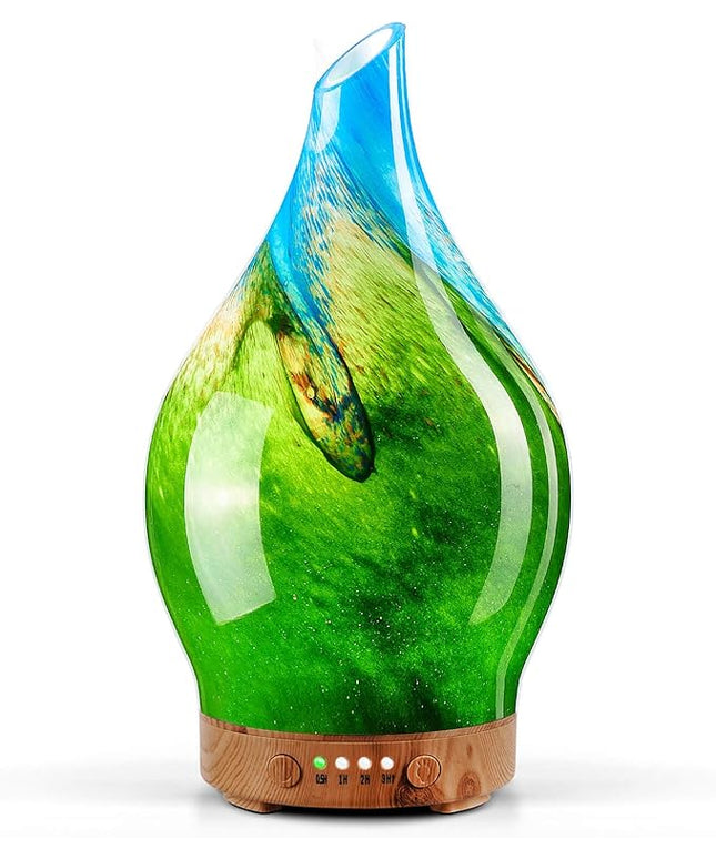 Porseme 150ml Essential Oil Diffuser Glass Color Changing Aroma Air Diffusers Aromatherapy Ultrasonic Cool Mist Humidifier 6 Running Hours Waterless Auto-Off for Sleeping Yoga Office Spa (Blue Grass)