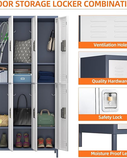 Aobabo Metal Storage Locker for Employees, 6 Doors Metal Locker for Garage, Office, Gym, Dormitory, Industrial Storage with 18 Hooks, Assembly Required, Grey White