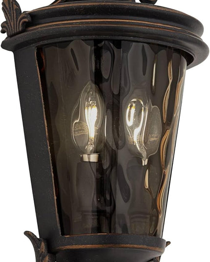 John Timberland Casa Marseille Vintage Outdoor Wall Light Fixture Veranda Bronze 17" Champagne Hammered Glass for Exterior House Porch Patio Outside Deck Garage Yard Front Door Garden Home