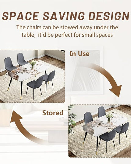 Dining Table Set for 4, Dining Room Table Set for 4, Sintered Stone Kitchen Table Top and Modern Chairs Set of 4 for Kitchen Dining Living Room