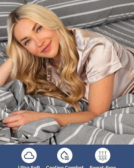 Extra Deep Twin XL Sheet Set - 4 Piece Breathable and Cooling Sheets - Hotel Luxury Bed Sheets Set - Easy Fit - Soft, Wrinkle Free and Comfy Sheets Set - Grey Striped Sheet Set with Extra Deep Pockets