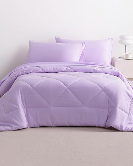 NTBAY Twin Comforter Set with Sheets, 5 Pieces Soft and Breathable Twin Bedding Set, Twin Bed in a Bag, Down Alternative Comforter Set Solid Color All Season, Kids Bedding Set, Light Purple