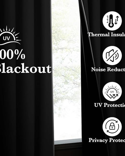 NICETOWN 100% Blackout Curtains 96 inches Long, Grommet Portable Blackout Travel Window Treatment Thermal Curtains Energy Saving for Bedroom/Home Theater, Off White W52 x L96, 2 Panels