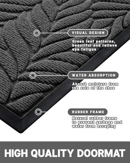Yimobra Front Door Mat Outdoor Indoor, 29.5x17 All-Season Waterproof Door Mat Outside Entrance, All-Weather Non-Slip Outside Doormat for Garage Patio Entryway, Grey