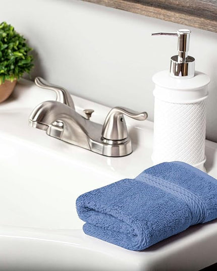 Superior Egyptian Cotton Pile Face Towel/Washcloth Set of 6, Ultra Soft Luxury Towels, Thick Plush Essentials, Absorbent Heavyweight, Guest Bath, Hotel, Spa, Home Bathroom, Shower Basics, Denim Blue