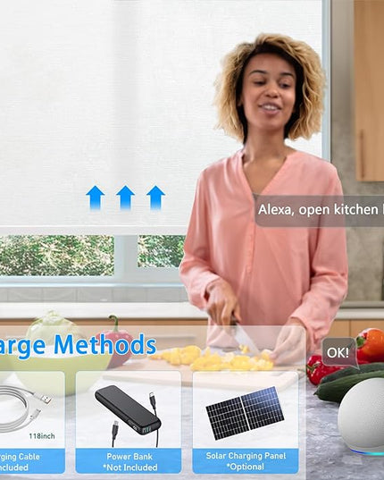 Motorized Blinds with Remote Cordless Automatic Motorized Shades Custom Blinds for Windows Smart Curtains Compatible with Alexa Google Home(Light Filtering Jacquard White,W32 x H72in)