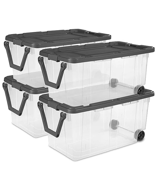 Sterilite 4-Pack Modular Stacker Box, Durable Clear Plastic Storage Bins with Latching Lids, 160 Quart - Stackable Organizing Container Boxes for Closet, Bathroom, and Office