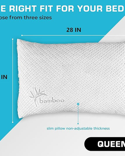 Xtreme Comforts 2-Pack Memory Foam Pillows Made in The USA - Queen Size, Slim Cooling Pillow for Sleeping on Side, Back & Stomach - Firm and Soft Bed Pillows