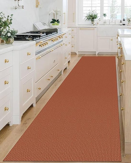KOZYFLY Extra Long Runners for Hallways 3x14 ft Washable Kitchen Runner Non Slip Rubber Backed Hallway Rug Cotton Entryway Runner Rug Floor Carpet for Indoor Hall, Kitchen, Stair, Orange/Tan