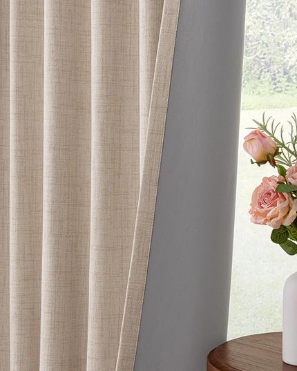 INOVADAY 100% Blackout Curtains for Bedroom, Black Out Curtains 84 Inch Long, Clip Rings Linen Blackout Drapes, Thermal Insulated Room Darkening for Living Room, 2 Panels - Oatmeal,W50xL84