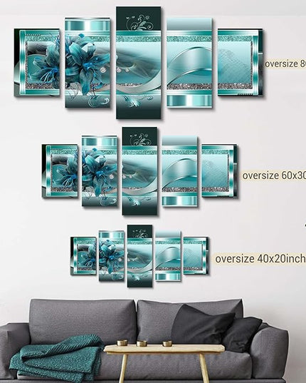 LUDUHU Turquoise Orchid Flowers Canvas Print - Abstract Green Floral Poster, Blue Wall Art Painting Decor for Home Decoration Artwork Picture Bedroom Green Floral (A,Oversize 60x30inch)