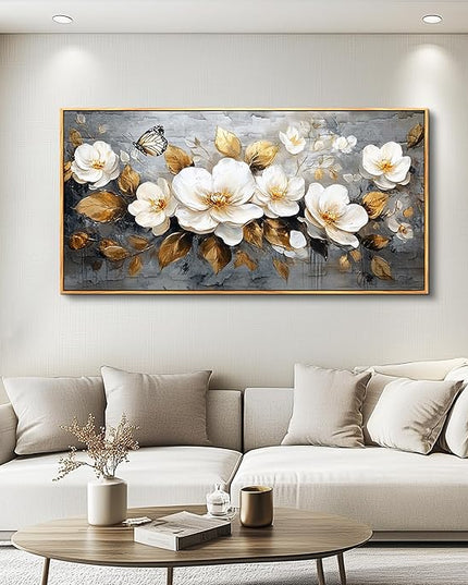 FUHAIHUA Wood Framed Canvas Wall Art For Living Room Wall Decor For Bedroom Office Wall Decoration White Flower Painting Farmhouse Pictures Artwork Room Aesthetic Home Decor 20x40 In