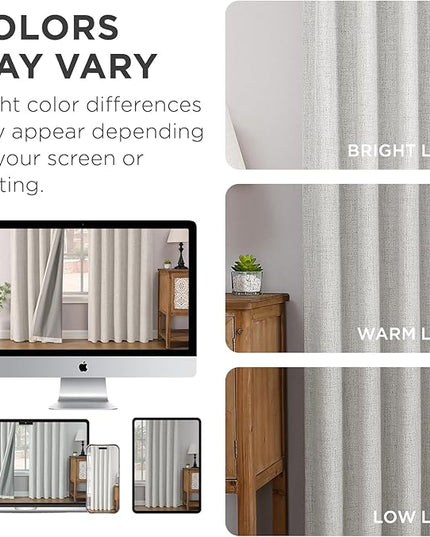 Joydeco Pinch Pleated Curtains - 100% Blackout for Bedroom, White Linen Curtains 40" W x 108" L, Thermal Insulated 2 Panels Light Blocking Drapes, Back Tabs for Living Room