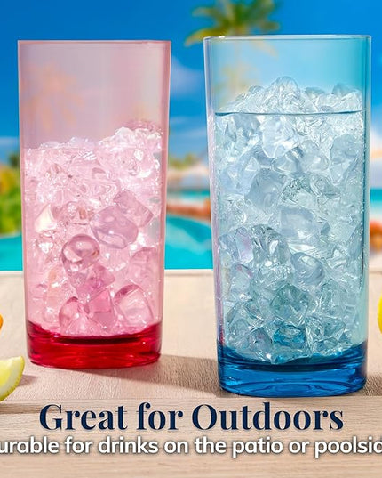 US Acrylic Classic Plastic Reusable Drinking Glasses (Set of 6) 24oz Iced Tea Cups Assorted Colors | BPA-Free Tumblers, Made in USA | Top-Rack Dishwasher Safe