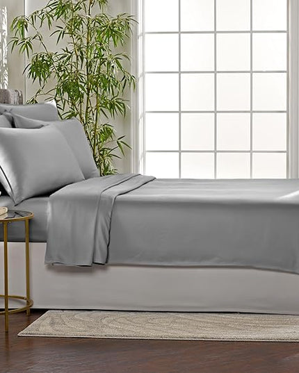 Pure Bamboo King Sheets, Genuine 100% Organic Viscose Derived from Bamboo Bed Sheet Set, Luxuriously Soft & Cooling, Double Stitching, 2 Year Quality Promise (King, Stone Grey)