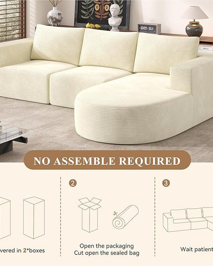 Modular Sectional Sofa with L-Shape Chaise,Cloud Sectional Modern Sleeper Couch with Deep Seat,Sponge Compression Sofas No Assembly Required(Beige-Corduroy Fabric) 1PCS