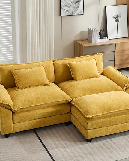 86" Modular Sectional Sofa, Comfy Cloud Couch Sectional Sofa with Ottoman, Chenille Sofa Sleeper Deep Seat Sofa with Throw Pillows for Living Room (Yellow, 86"- L Shape)