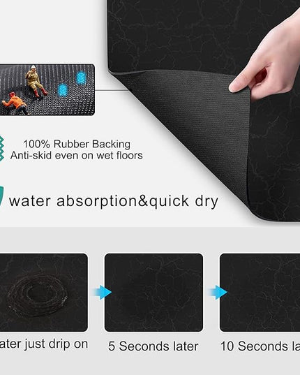 Coffee Maker Mat for Countertops, Coffee Bar Accessories Fit Under Coffee Machine Mat 19"x12"Rubber Backed Coffee Pots - Table Mat Under Appliance, Kitchen Counter Coffee Dish Drying Mat, Marble Black